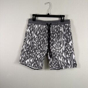 Volcom Manic Swim Trunks Board Shorts Mens Sz M Grey White  Pattern No Lining